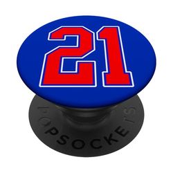 Estilo deportivo universitario número 21 en rojo, azul y blanco PopSockets PopGrip Adhesivo