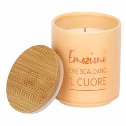 THUN - Candela "Emozioni che scaldano il cuore" - base: stoneware, tappo: legno - Collezione Candele - 125 g - Ø 6.5 cm, 8 cm h