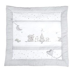 roba Alfombra y Manta de Juegos para Bebés - Sternenzauber - 100 x 100 cm - Motivos de Estrellas - Incluye Colgante de Juguete - Algodón Suave - Gris Claro/Blanco