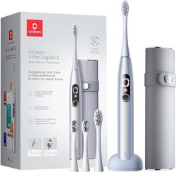 Oclean X Pro Digital Brosse à dents électrique avec 4 Têtes de brosse à dents et Étui de voyage, Écran tactile, 3 Modes et Suivi en temps réel de 8 zones, Autonomie 30 jours, Minuteur & APP, Argenté