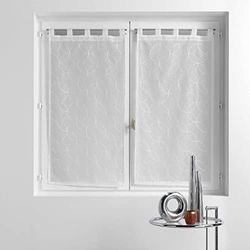 Douceur d'Intérieur, Paire de Voilages à Passants (2 x 60 x 90 cm) Olympia Blanc, Voile Sablé Brodé