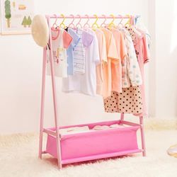 Yorbay Kinderkledingrek, bamboe, kapstok met opbergkist, kindergarderobe met kledingstang, voor baby- en peuterkamer, meisjes en jongens (roze)
