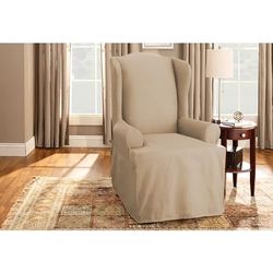 Surefit Housse de Chaise en Coton avec Dossier à ailettes, Coupe décontractée, 100% Coton, Lavable en Machine, Marron Clair