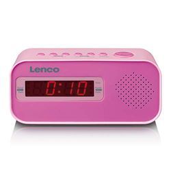 Lenco CR-205 Klockradio för barn - Två timmars vakna - FM PLL radio - Snoozfunktion - Dimmer - Klistermärke - Rosa