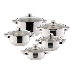 Top Star Erika 221097 Set 5 pentole in acciaio INOX con decorazioni circolari e coperchi in vetro: pentola 14, 16, 18, 20 e 24 cm