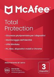 McAfee Total Protection 2024, 5 dispositivi, Antivirus, VPN, gestore password, Internet Security e dispositivi mobili,PC/Mac/iOS/Android, Abbonamento di 1 anno,Codice di attivazione per posta