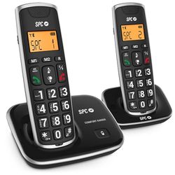 SPC Duo Comfort Kaiser - Téléphone Noir sans Fil avec Grandes Touches et Grands Chiffres, Compatible avec Les appareils auditifs, possédant Un répertoire de 20 Noms et numéros et Mains Libres, 7609N