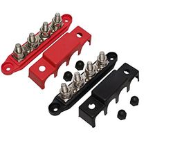 (Red & Black) 3/8" 4 Stud Power Distribution Block -BUSBAR- with Cover - Made in The USA