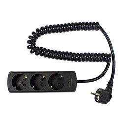 as - Schwabe Tomada múltipla de 3 vias com cabo em espiral - tomada múltipla com cabo de 2,5 m - 230 V / 16 A tomada múltipla com cabo espiral extensível - IP20 - preto I 11432