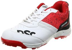 DSC Zooter Professional Cricket Shoes for Men | Toe and Heel Protection | Multilayer Cushioning | Supersoft and Flexibility | Rubber Outsole | Durability (White/Red, Size: EU 43, UK 9, US 10)