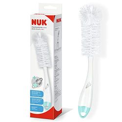 NUK 2 i 1 flaskborste med integrerad sugborste | med ergonomiskt handtag | för flaskor och nappar | 1 styck