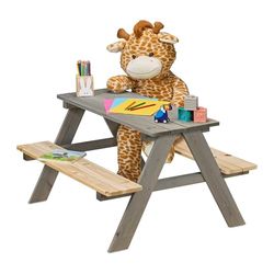 Relaxdays Table de Pique-Nique, pour 4 Enfants, en Bois de pin, H x L x P : 51 x 90 x 78 cm, Jardin, Gris et Nature