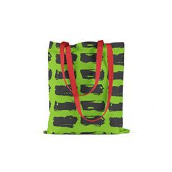Bonamaison Printed Tote Bag, Reusable Grocery Bag, Shopping Bag, Machine Washable, Foldable, Canvas Cloth Bag with Red Handles, Size: 34x40 Cm