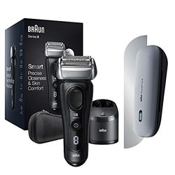 Braun Series 8 8450cc rasoir électrique barbe homme, technologie Sonic et tête flexible à 40°, centre SmartCare 4-en-1, Wet & Dry + Braun PowerCase, Étui De Recharge De Voyage Pour Rasoir Électrique