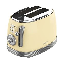 Cecotec Tostapane in acciaio Vintage 800 Light Yellow. 850 W, Doppia Fessura Extra-Larga da 3,8 cm, 2 Tostature, Finitura in Acciaio Inox, Stile Vintage, 3 Funzioni, Giallo.