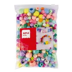 APLI Kids 19586 torba 300 plastikowych koralików w różnych kolorach, wielokolorowe koraliki do rzemiosła, bransoletek i naszyjników