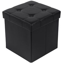 SONGMICS Zitbank met opbergruimte belastbaar tot 300 kg, kunstleer, zwart, 38 x 38 x 38 cm, LSF30B
