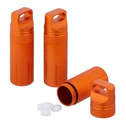 Relaxdays Piluliers étanches, Lot de 3, étuis Porte-clés, à emporter en vadrouille, Aluminium, HxD : 9,5 x 3 cm, Orange