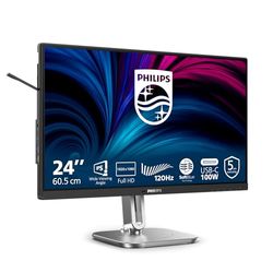 Philips 24B2U4301 - Monitor Full HD de 24 Pulgadas, Altavoces, Altura Ajustable (1920 x 1080, 120 Hz, HDMI 1.4, DisplayPort 1.4, USB-C (100 W Power Delivery), Salida DP, concentrador USB) Negro Gris