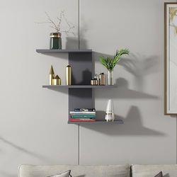 Hanah Home Stijlvolle wandplank, antraciet, 69,8 x 21,4 x 59,6 cm, 100% melamine gecoat deeltjesbord, 18 mm dik, veelzijdige opslagoplossing voor moderne ruimtes