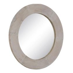 BigBuy Home Wandspiegel, natuurlijk wit, glas, mangohout, MDF, verticaal, rond, 61 x 2,5 x 61 cm