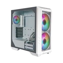Cooler Master HAF 500 White PC Case: Mid-Tower, 2 x 200mm Pre-Installed ARGB Fans for High-Volume Airflow, Rotatable 120mm GPU Fan, Versatile Options, Tempered Glass Side Panel, Removeable Top