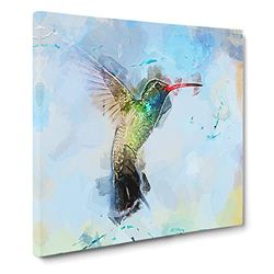 Hummingbird Paint Smudge in Abstract Modern Canvas Wall Art Print Ready to Hang, Framed Picture for Living Room Bedroom Home Office Décor, 14x14 Inch (35x35 cm)