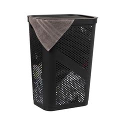 Mind Reader Cesto in plastica perforato con coperchio, 60 litri, cesto leggero, cesto portabiancheria nero