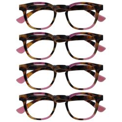 Opulize Ava 4 Pack Womens Ladies Brown Tortoiseshell Pink Super Comfort Fit Reading Glasses Spring Hinges RRRR62-4 +2.00