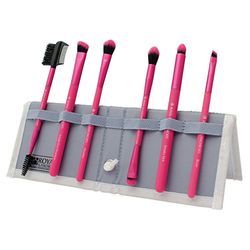 MODA Royal & Langnickel Lot de 7 pinceaux de maquillage pour yeux avec pochette, comprend : pinceau biseauté, estompeur, fard à paupières, smoky Eye, eyeliner à sourcils et peigne à cils Rose