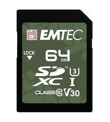 EMTEC - Carte Mémoire SD UHS-I U3 V30 Outdoor ECMSD64GXCU3OR - Résistance à l’Eau IPX7 - pour Caméra Extérieure et Drône - Vidéos Full HD, 4K UHD - 64Go/GB