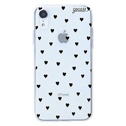 Gocase Royal Rose Black Hearts skal | Kompatibel med iPhone 6/6S | Transparent med tryck | Silikon genomskinlig TPU skyddsskal reptålig mobilskal | svart hjärta, iPhone XR, transparent