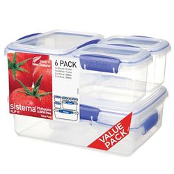 Sistema KLIP IT Recipientes para guardar alimentos, Caixas empilháveis com tampas herméticas, sem BPA, clipes azuis, tamanhos variados, 12 unidades (6 recipientes e tampas)