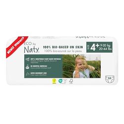 Eco by Naty Eco-Friendly Baby Nappies - 100% Plant-Based Materials on Skin, Soft, for Sensitive Skin & Super Absorbent (Size 4+, 84 Count)