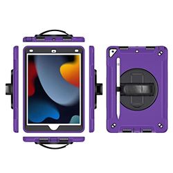 Funda para iPad Air3 10.5 2019 con Correa de muñeca giratoria de 360 Grados, Funda Robusta Tres en uno con Soporte Plegable y Protector de Pantalla para Pro 10.5 2017, Color Morado