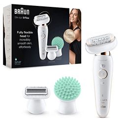 Braun Silk-épil 9 Flex Epilator for Women, Flexible Head for Easier Hair Removal with Ladies Electric Shaver & Trimmer, Gifts for Women, UK 2 Pin Plug, 9-020, White/Gold