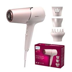 Philips Secador de Pelo Serie 5000, 2300w, con Tecnología ThermoShield, Boquilla UltraEstrecha, Boquilla Estrecha y Disfusor, BHD530/20, Blanco/Rosa