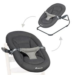 Bebeconfort Timba Baby 2 in 1, Sdraietta Neonati 0-6 mesi, 0-9kg, Compatibile con Seggiolone Timba, Sdraietta Reclinabile in 2 Posizioni, Seduta Imbottita, Cintura a 3 Punti, Tinted Graphite