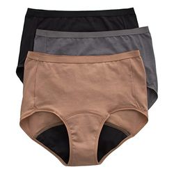 Hanes Women's Fresh & Dry Period Protection Liner, Brief Assorted 3-Pack, 9