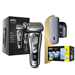 Braun Series 9 Pro 9476cc rasoir électrique barbe homme, tête 4+1 avec tondeuse ProLift, Wet & Dry + Braun Clean And Renew Recharge De Cartouches Pour Rasoir Électrique, Pack De 5+1