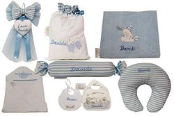 Set Prima Infanzia Neonato Fiocco Nascita Sacco Nascita Accapatoio Neonato Bavettina Cuscino Allattamento Caramella Riduttore Culla Coperta Culla Lettino Nome Ricamato Personalizzato