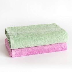 Sancarlos - Set van 2 Ocean Duo badhanddoeken, roze kauwgom en groen, 100% katoen, 550 g/m2