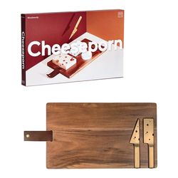 Doiy - Tábua de cortar e servir - tábua de madeira para queijos - design inspirado em queijo Gruyère - inclui 2 facas para cortar - acessórios de cozinha originais - tábua de cozinha - 35 x 21 x 1,5