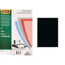 Fellowes Portadas para encuadernar de PVC transparente, formato A4, 200 micras, pack de 100 + Portadas para encuadernar de cartón símil piel Delta Cuero, extra rígido, 250 micras, 100% reciclables