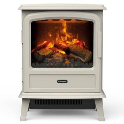 Dimplex Evandale Optimyst Electric Stove, Pebble Grey Free Standing Stove with 3D Flame and Smoke Effect, 2kW Adjustable Fan Heater, Thermostat, Log Bed and Remote Control