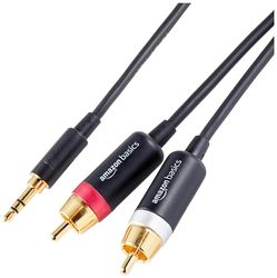 Amazon Basics Adapter Till Ljudkabel 3,5 AUX Till 2 RCA, För Förstärkare, Aktiva Högtalare Med Guldpläterade Kontakter, Svart, 2,4 m