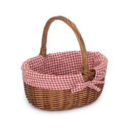 Double Steamed Oval Wicker Shopping Basket Red Checked Lining
