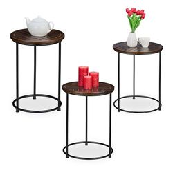 Relaxdays Table d'appoint en Lot de 3, Bois de manguier, Cadre en Fer, pour Le Salon ou la Chambre, Marron foncé et Noir