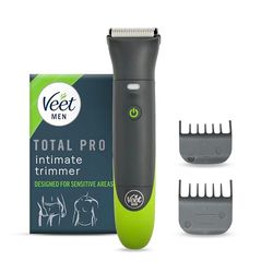 Veet Total Pro Precision Intimate Trimmer for Men, Grooming Device Body, Beard & Pubic Hair Safe & Gentle Trimming for Sensitive Areas Rechargeable, 100percent Waterproof, Designed for Wet & Dry Use
