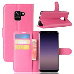 Carcasa de telefono for Galaxy A8 (2018) Litchi Texture Horizontal Flip Funda de Cuero con Soporte y Ranuras for Tarjetas y Billetera (Negro) (Color : Magenta)